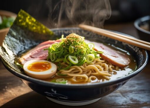 Steaming ramen bowl stockcake